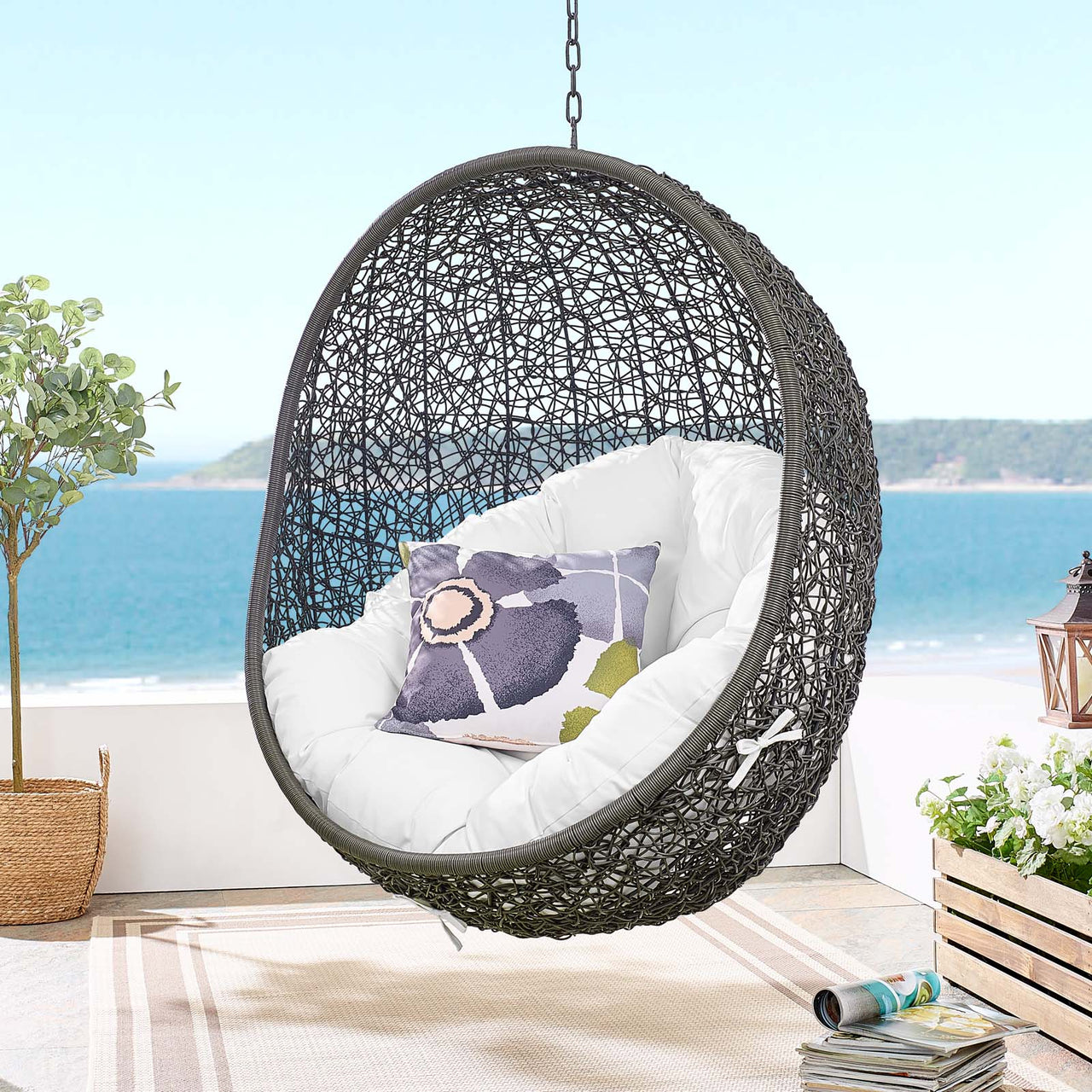 Shell Alfresco Swing Chair w/ Stand, Gray & White