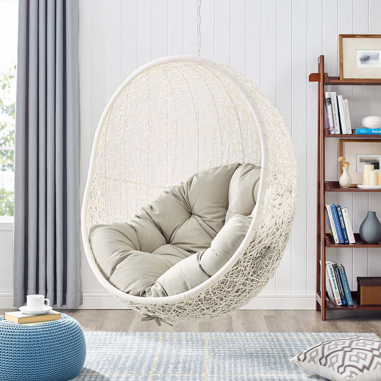 Shell Alfresco Swing Chair w/ Stand, White & Beige