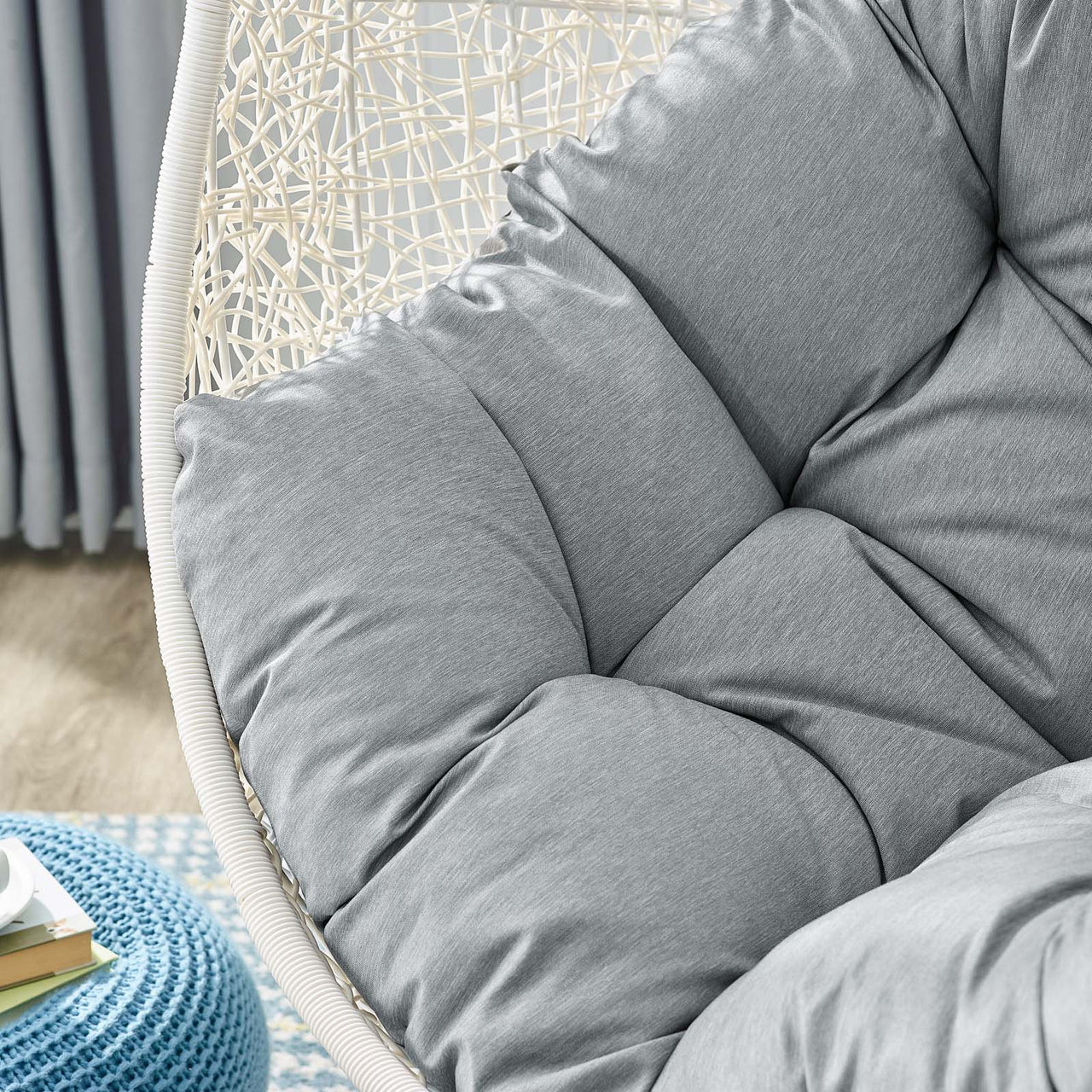Shell Alfresco Swing Chair w/ Stand, White & Gray
