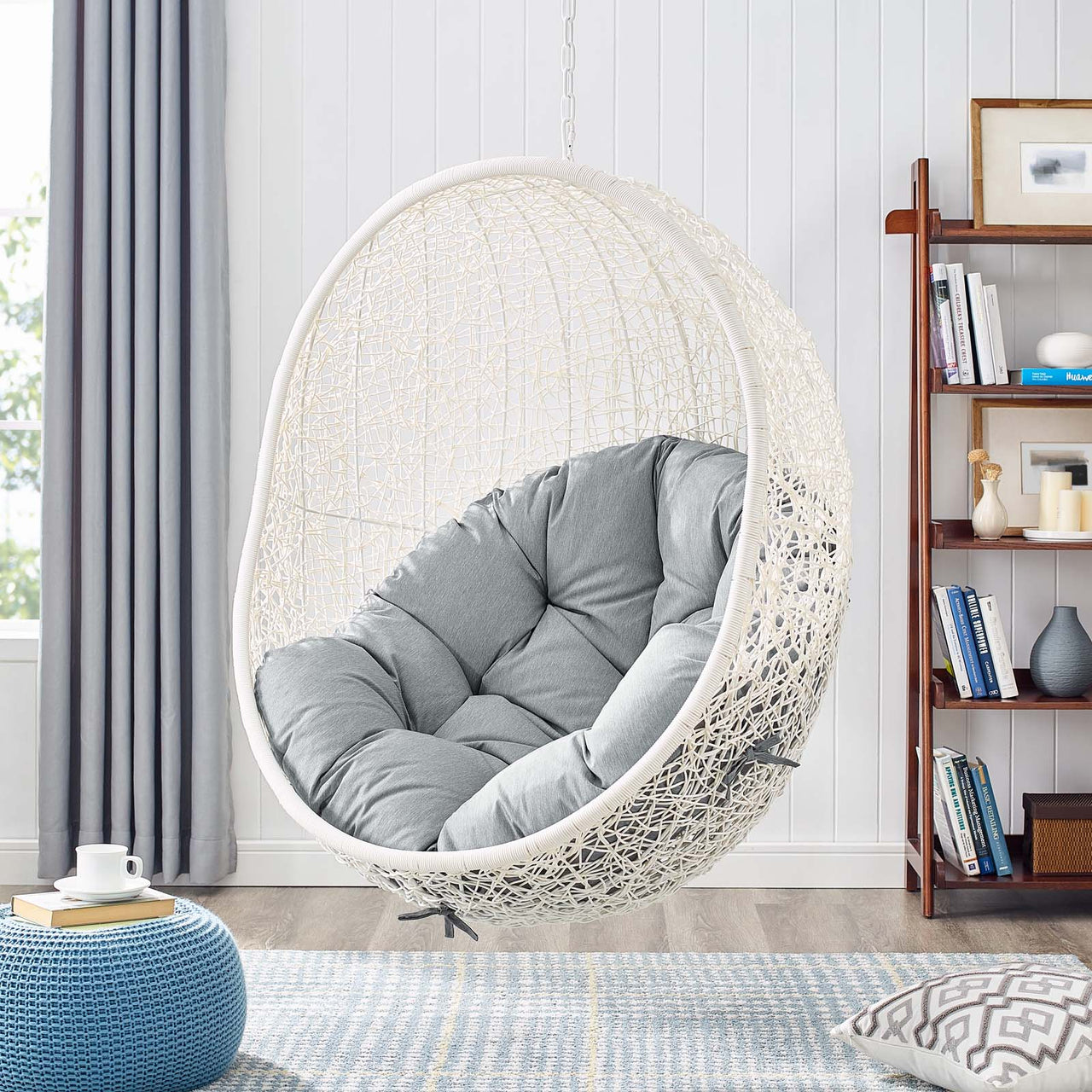 Shell Alfresco Swing Chair w/ Stand, White & Gray