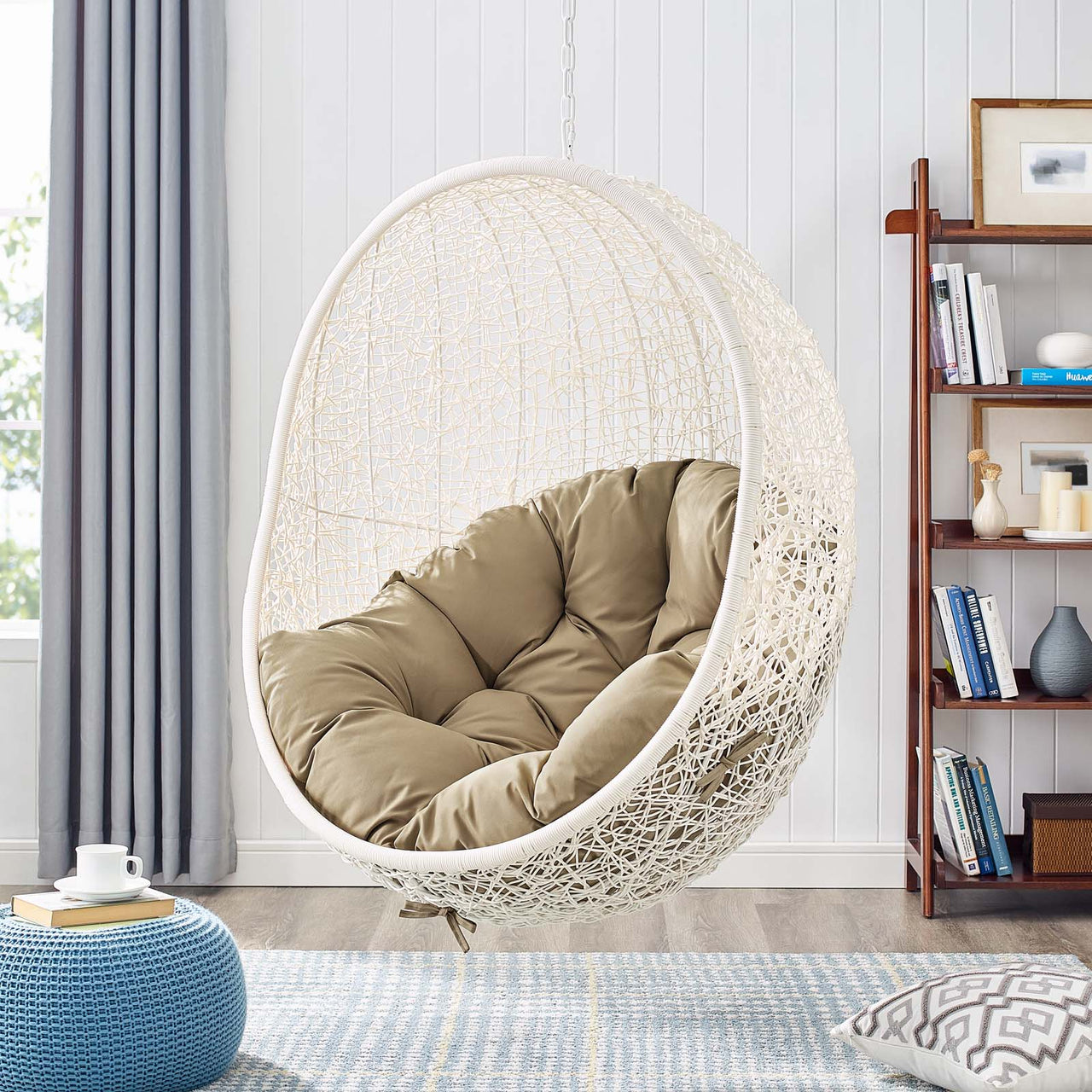 Hide Outdoor Patio Swing Chair With Stand, White & Mocha