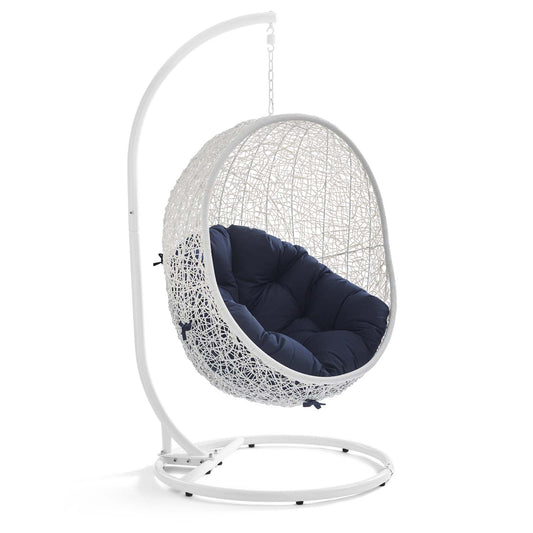 Shell Alfresco Swing Chair w/ Stand, White & Navy