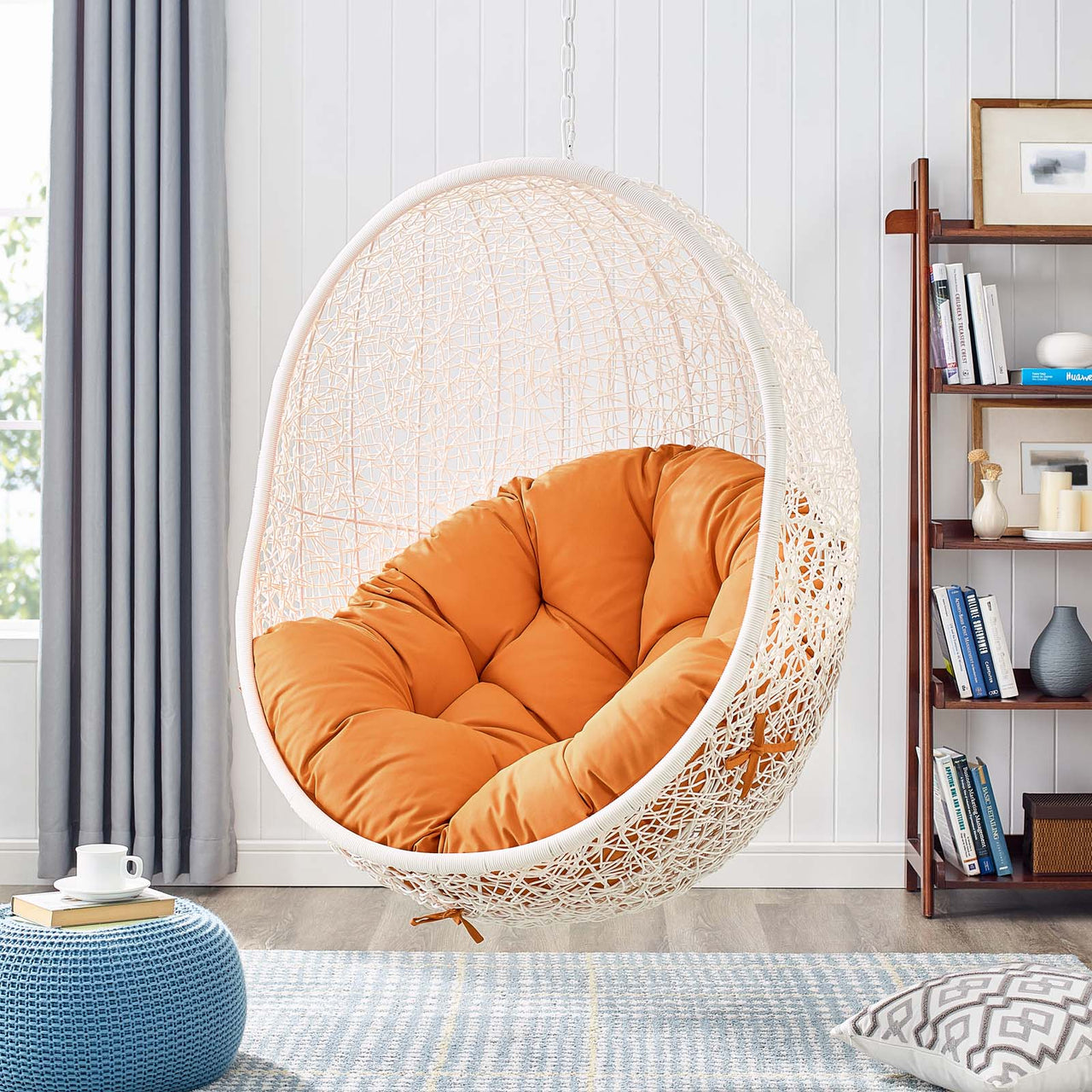 Hide Outdoor Patio Swing Chair With Stand, White & Orange