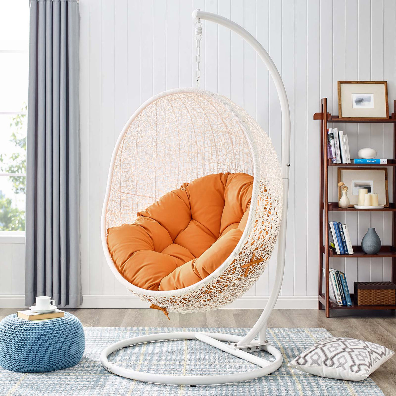 Hide Outdoor Patio Swing Chair With Stand, White & Orange