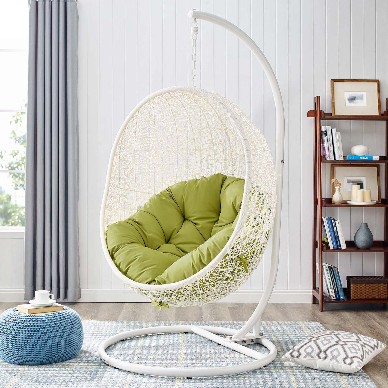 Hide Outdoor Patio Swing Chair With Stand, White & Peridot
