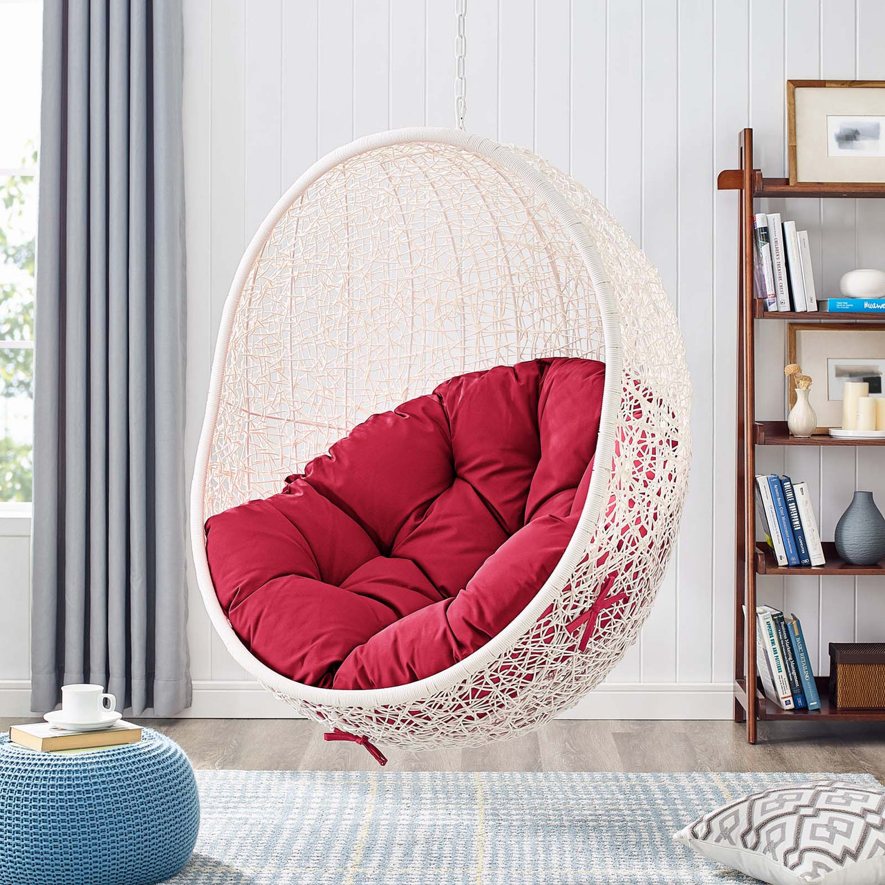 Shell Alfresco Swing Chair w/ Stand, White & Red