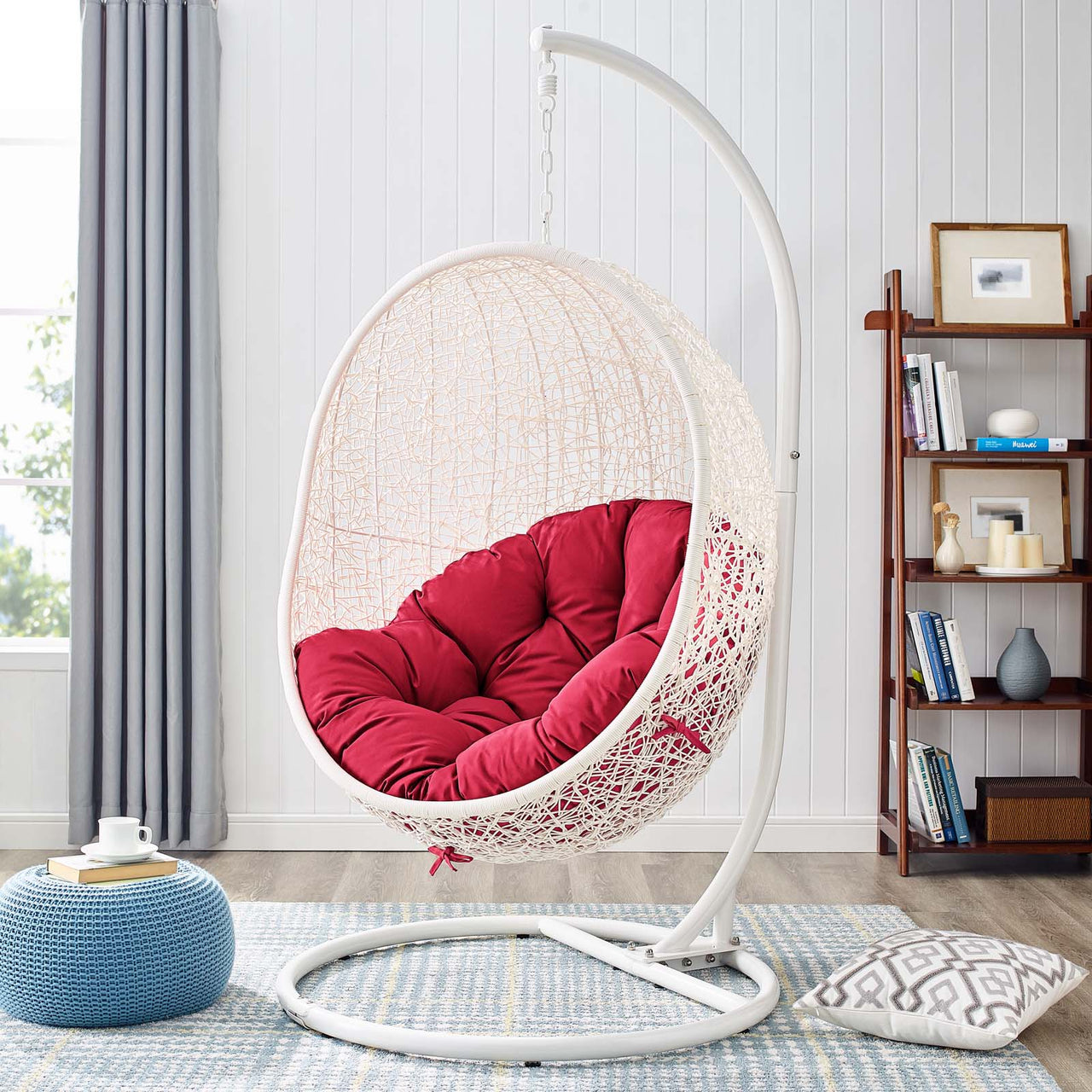 Shell Alfresco Swing Chair w/ Stand, White & Red