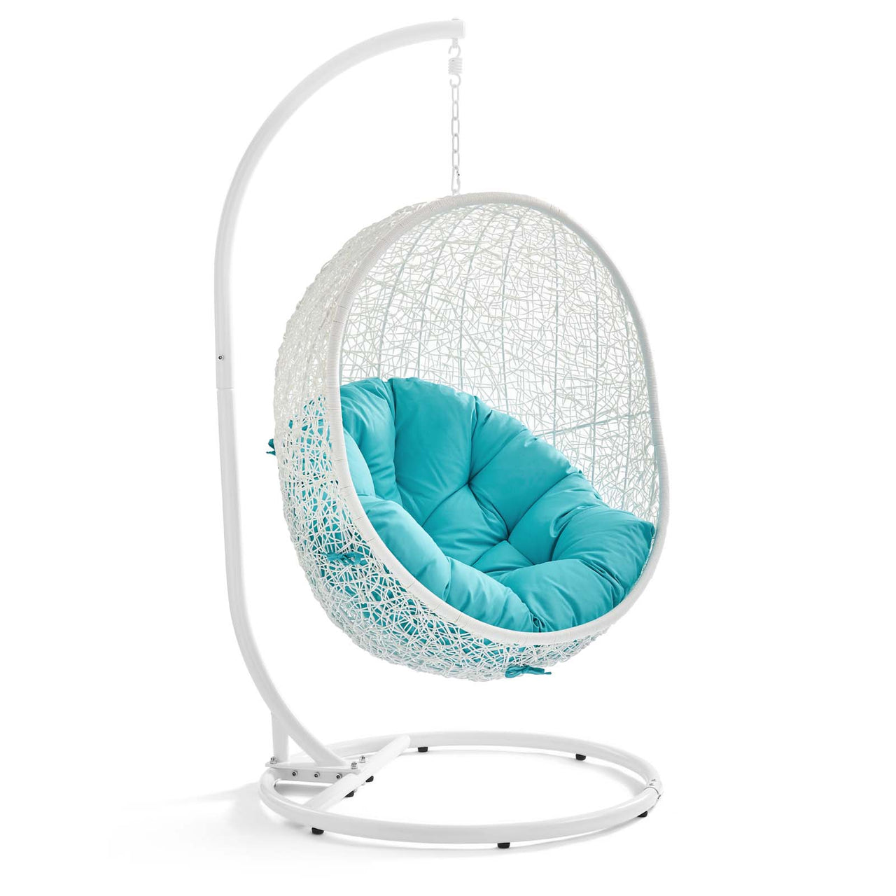 Shell Alfresco Swing Chair w/ Stand, White & Turquoise