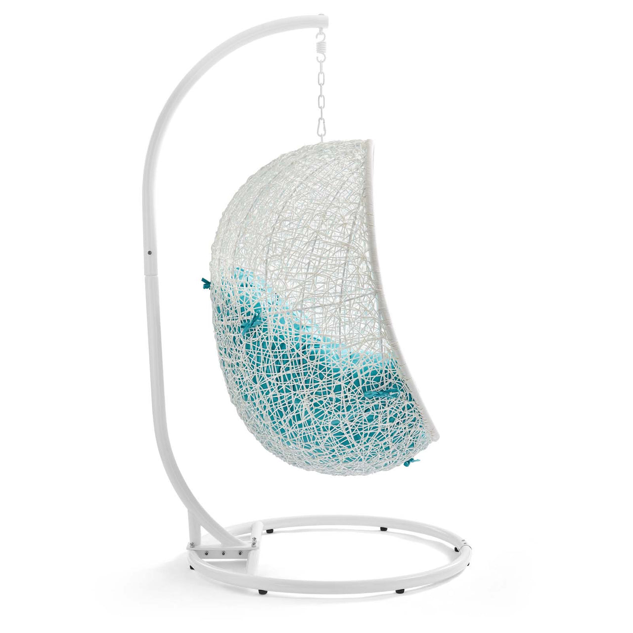 Shell Alfresco Swing Chair w/ Stand, White & Turquoise
