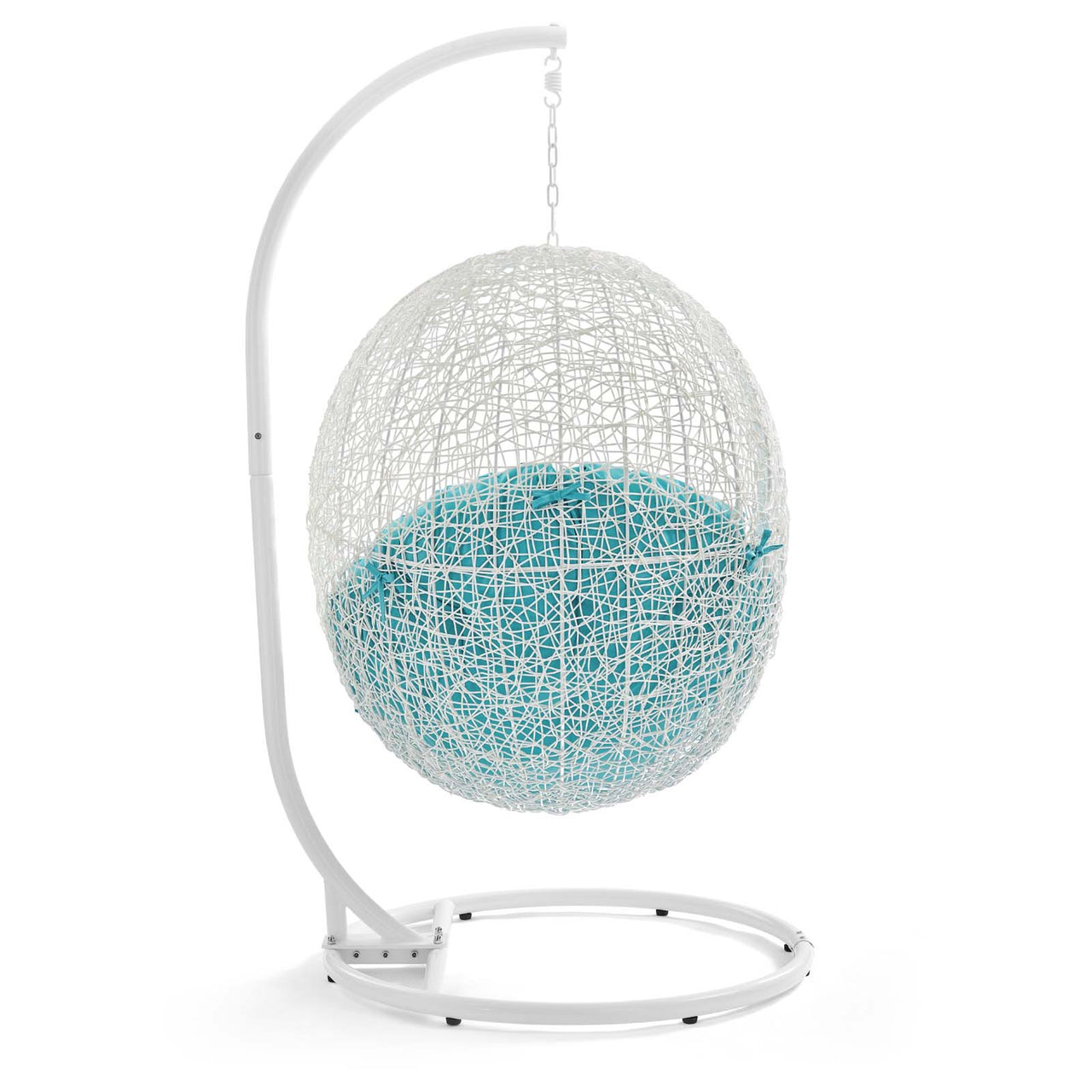 Shell Alfresco Swing Chair w/ Stand, White & Turquoise