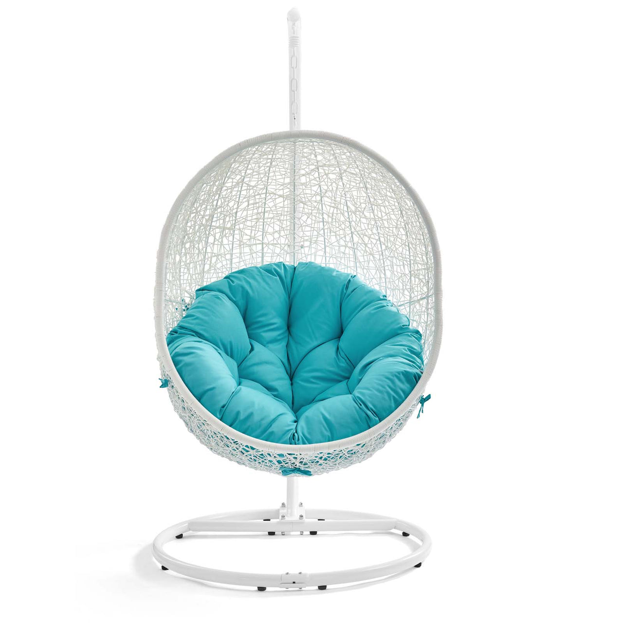 Shell Alfresco Swing Chair w/ Stand, White & Turquoise