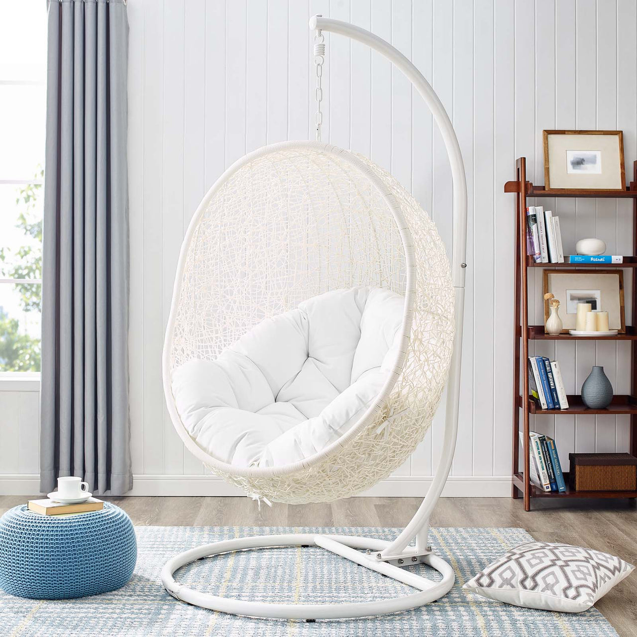 Shell Alfresco Swing Chair w/ Stand, White