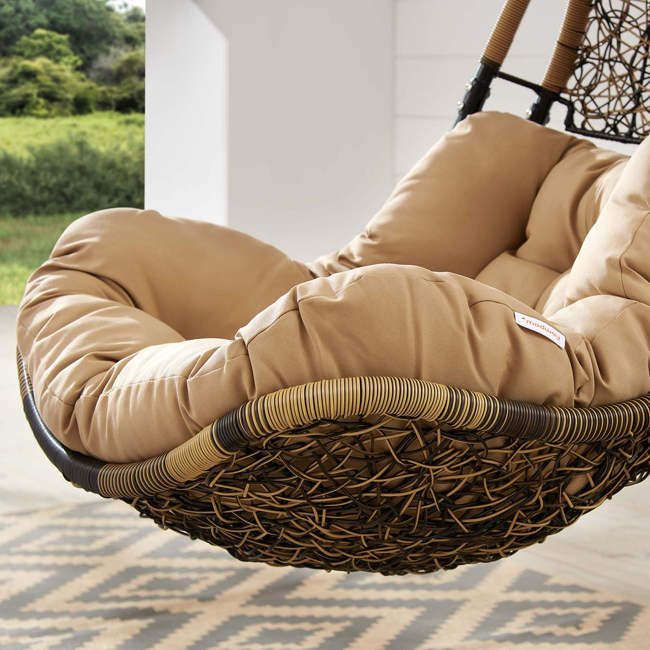 Abate Wicker Rattan Outdoor Patio Swing Chair, Black & Mocha
