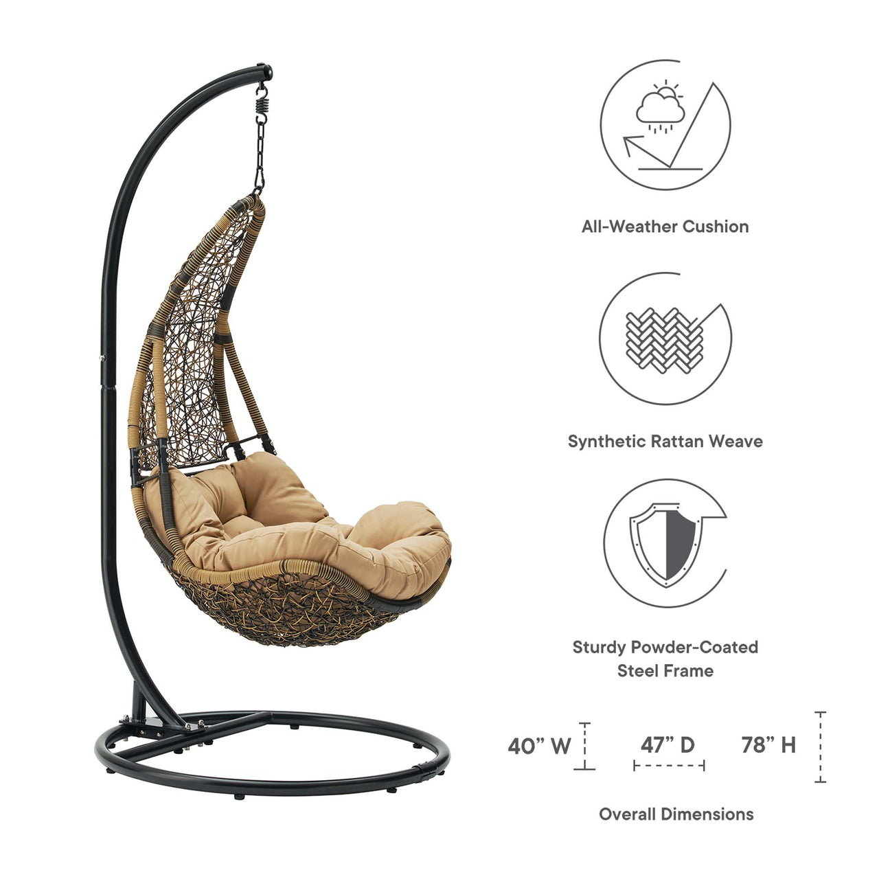 Abate Wicker Rattan Outdoor Patio Swing Chair, Black & Mocha