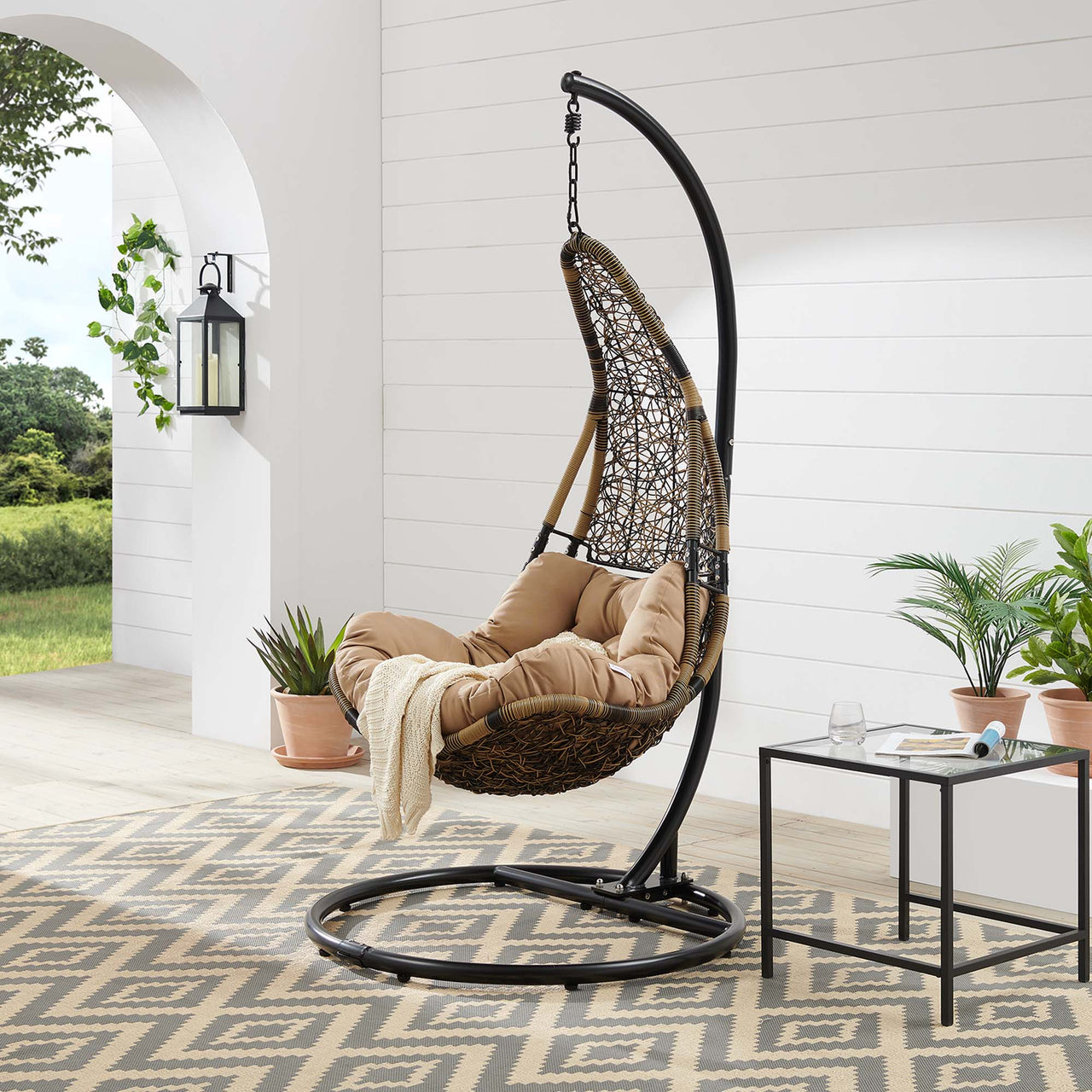 Abate Wicker Rattan Outdoor Patio Swing Chair, Black & Mocha