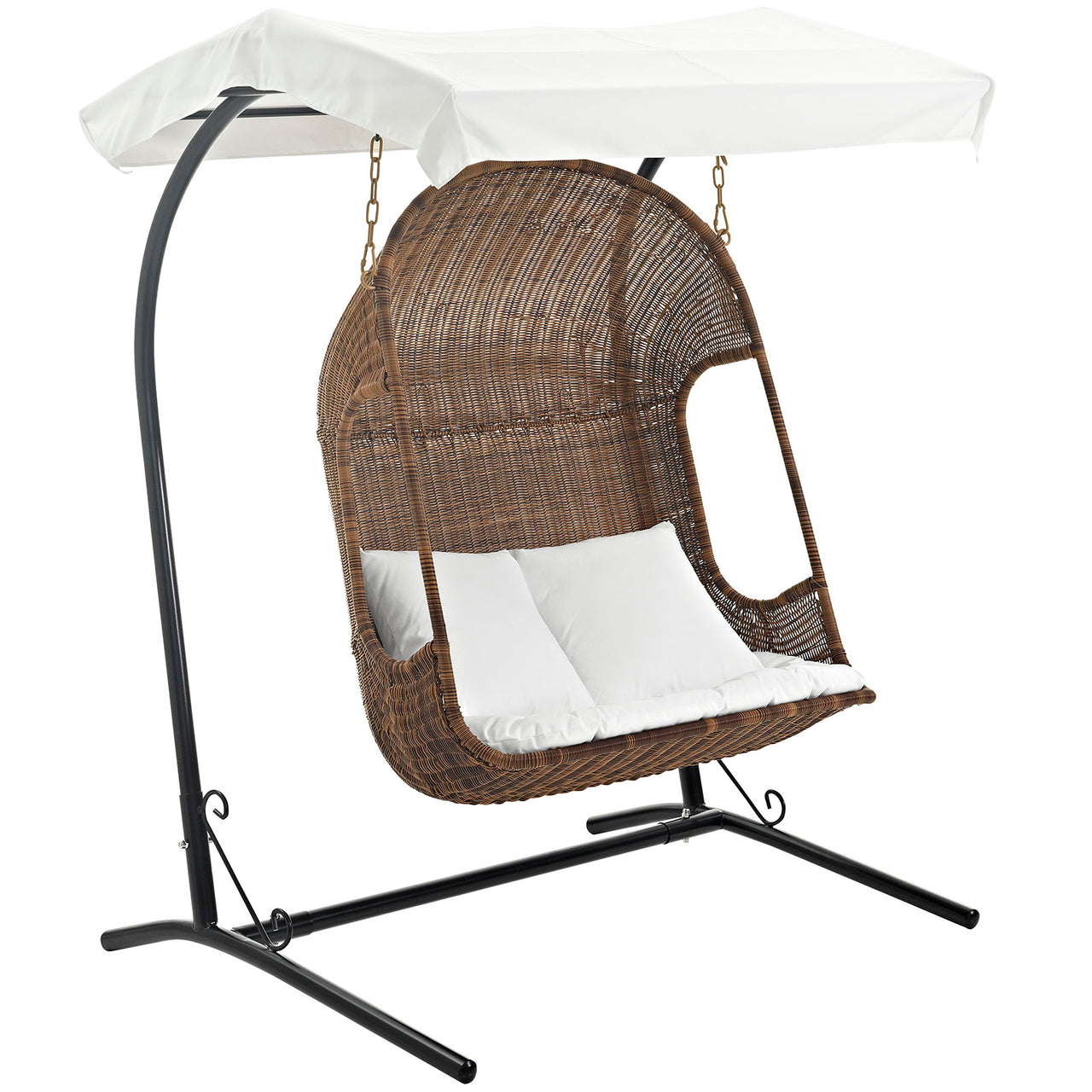 Vantage Outdoor Patio Swing Chair With Stand, Brown & White