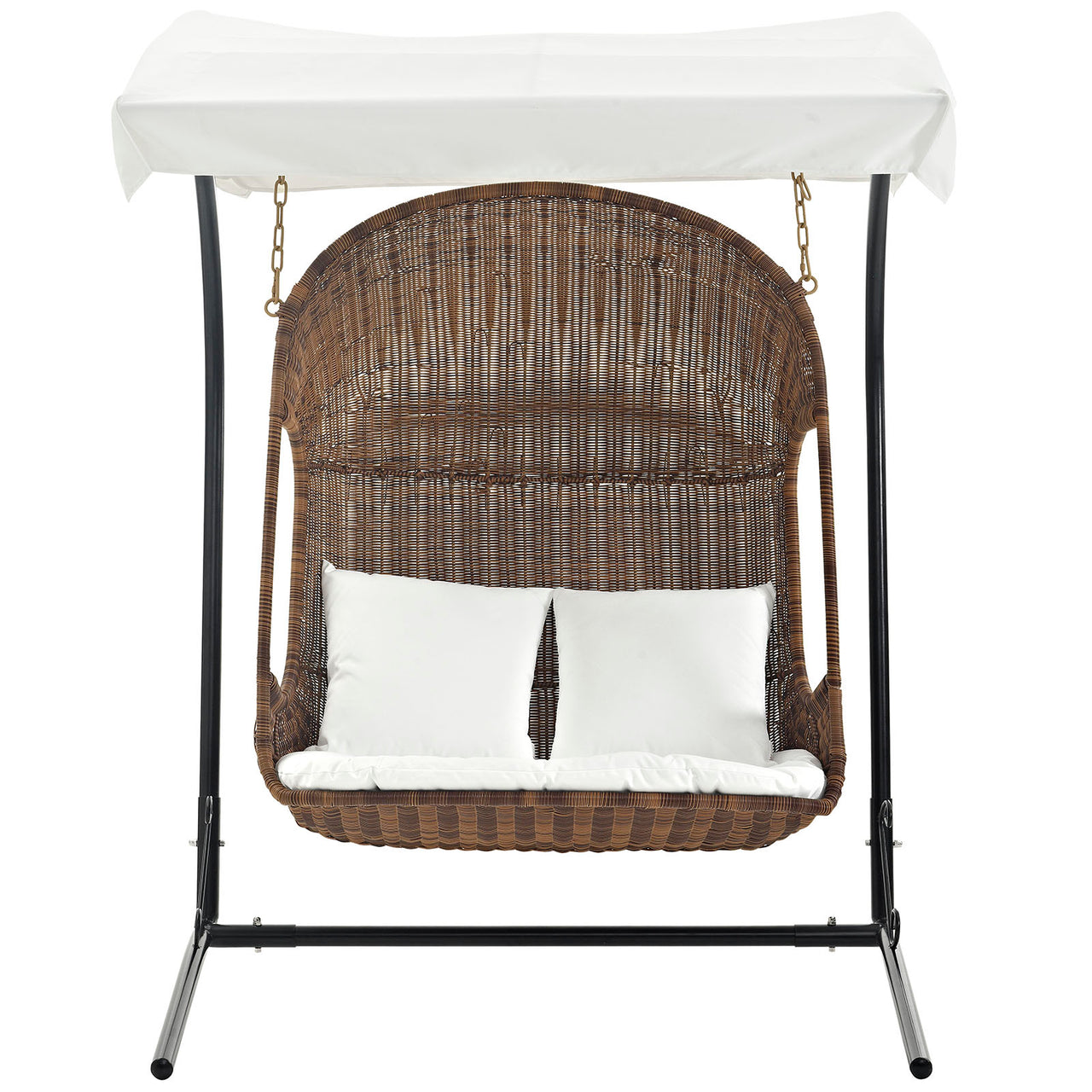 Vantage Outdoor Patio Swing Chair With Stand, Brown & White
