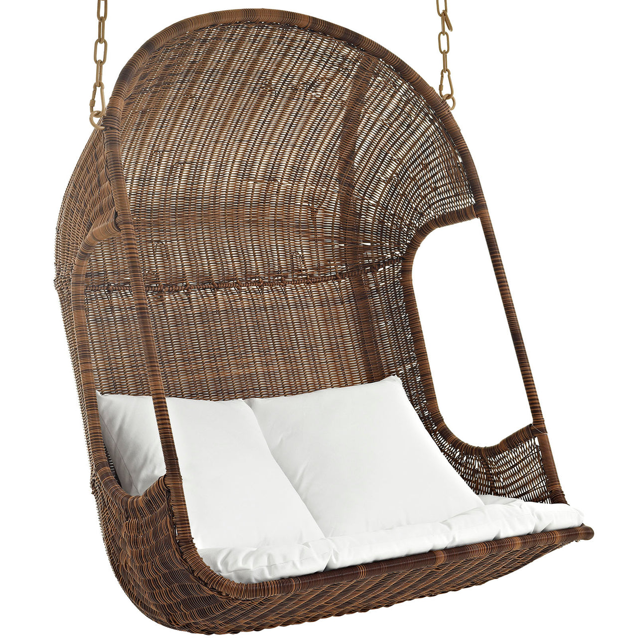 Vantage Outdoor Patio Swing Chair With Stand, Brown & White