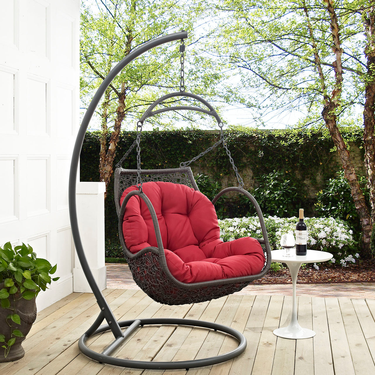 Arbor Outdoor Patio Wood Swing Chair, Red