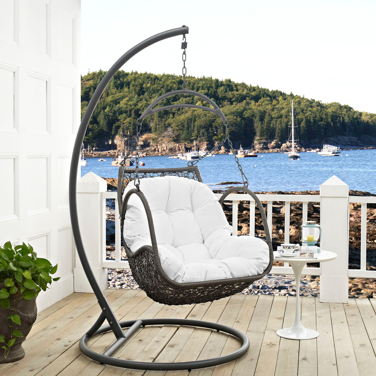 Arbor Outdoor Patio Wood Swing Chair, White