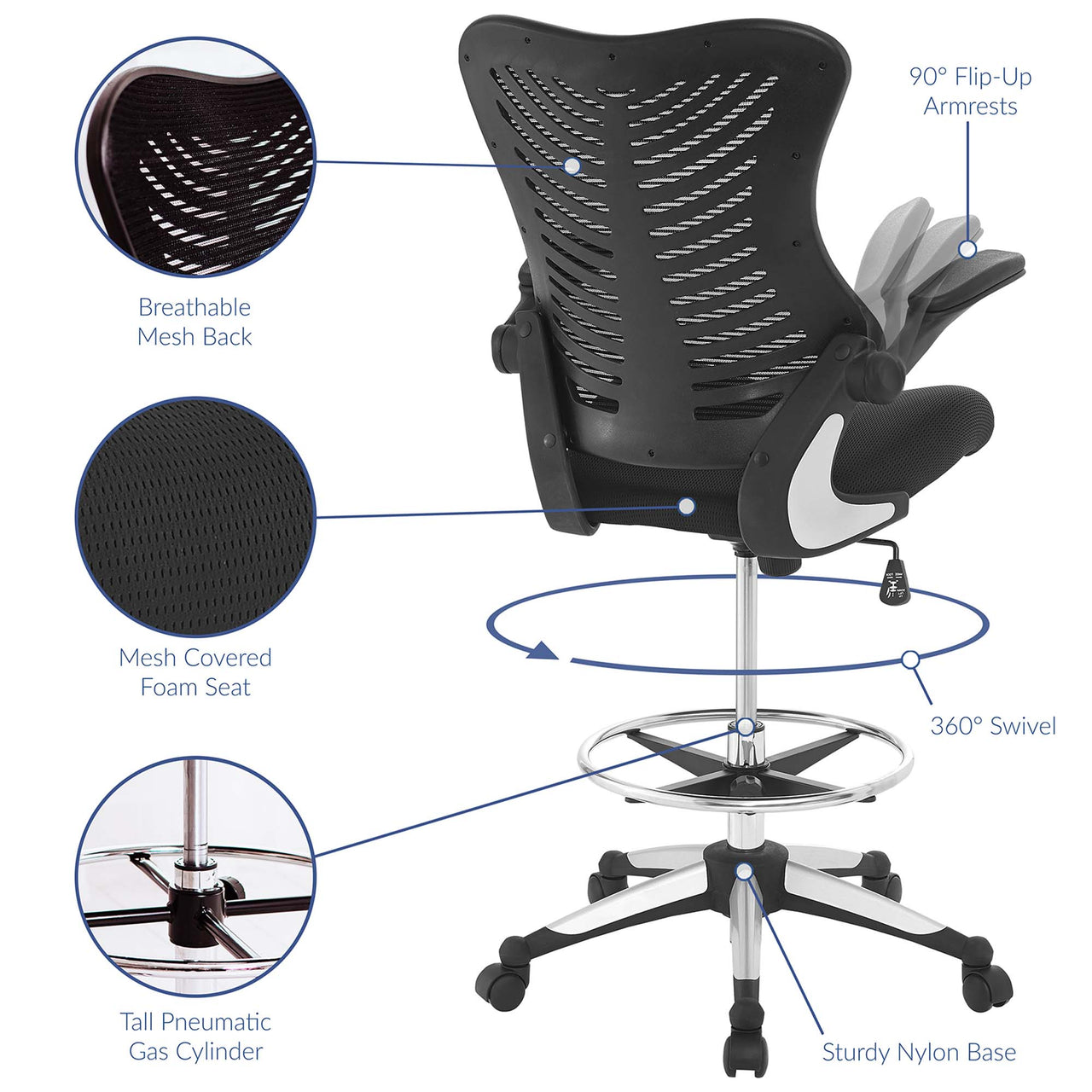 Lysari Drafting Chair, Black