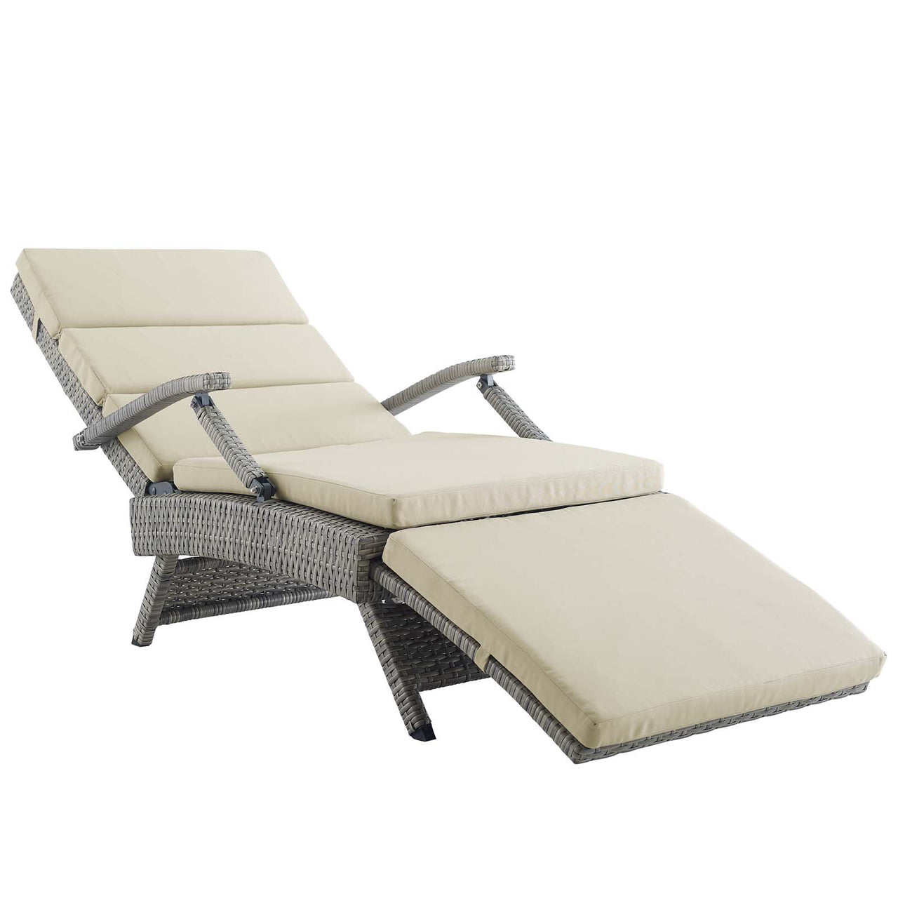 Envisage Outdoor Patio Wicker Rattan Chaise Lounge, Light Gray & Beige