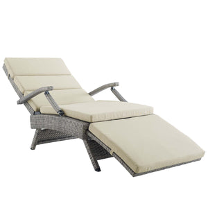 Envisage Outdoor Patio Wicker Rattan Chaise Lounge, Light Gray & Beige
