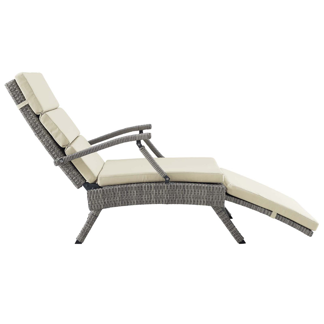 Envisage Outdoor Patio Wicker Rattan Chaise Lounge, Light Gray & Beige