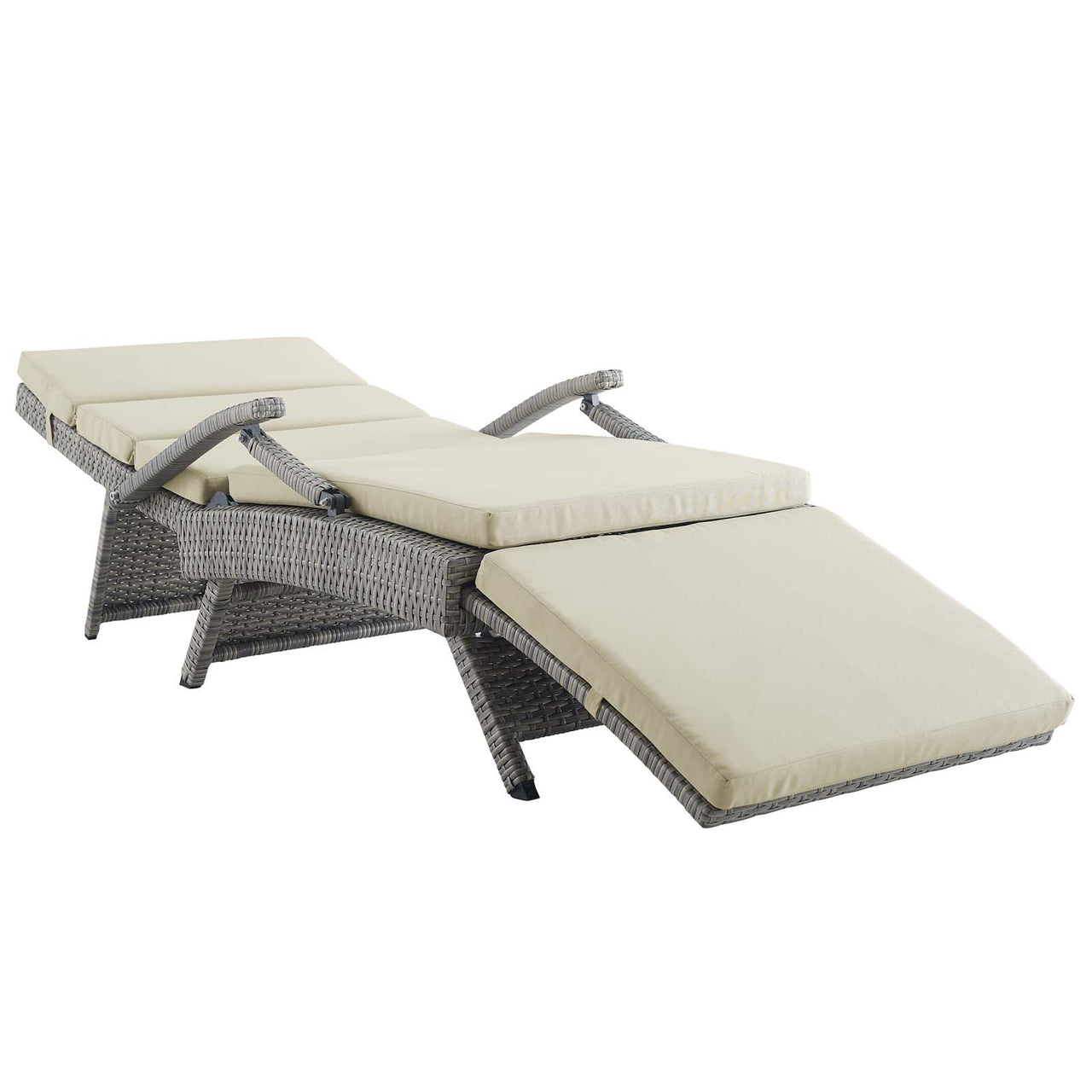 Envisage Outdoor Patio Wicker Rattan Chaise Lounge, Light Gray & Beige