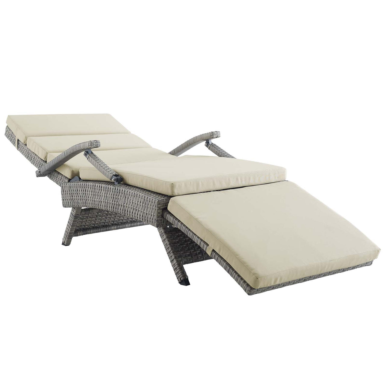 Envisage Outdoor Patio Wicker Rattan Chaise Lounge, Light Gray & Beige