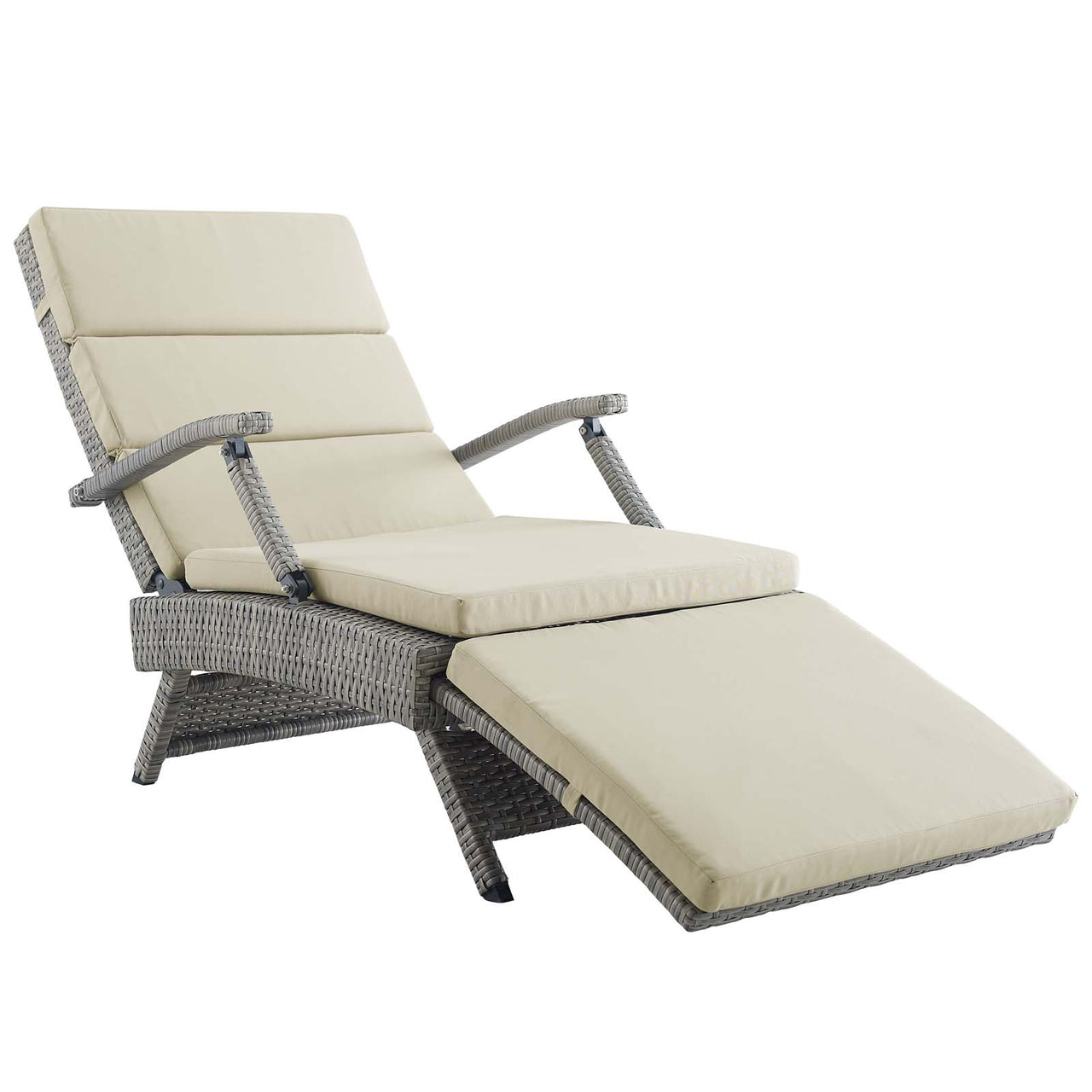 Envisage Outdoor Patio Wicker Rattan Chaise Lounge, Light Gray & Beige