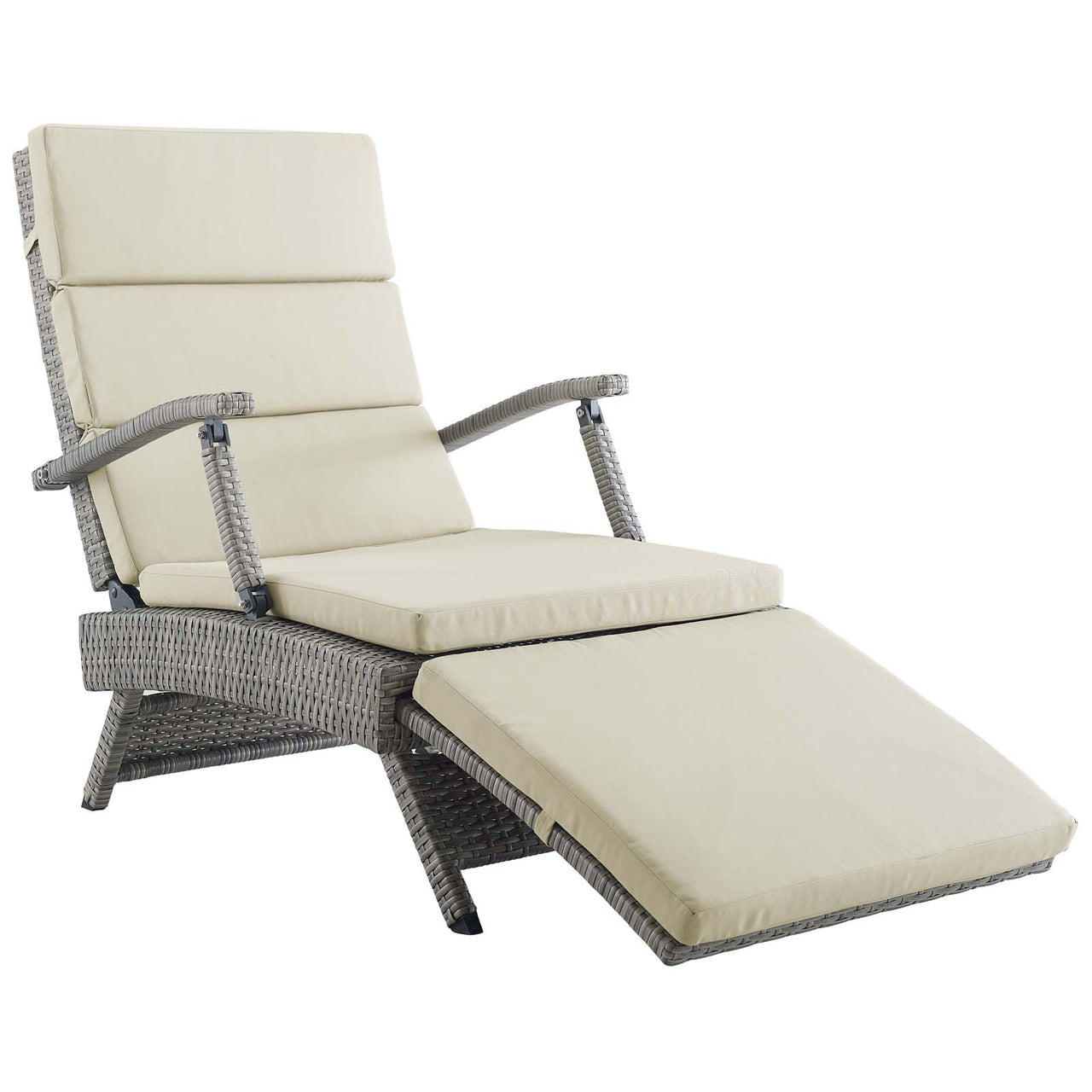 Envisage Outdoor Patio Wicker Rattan Chaise Lounge, Light Gray & Beige