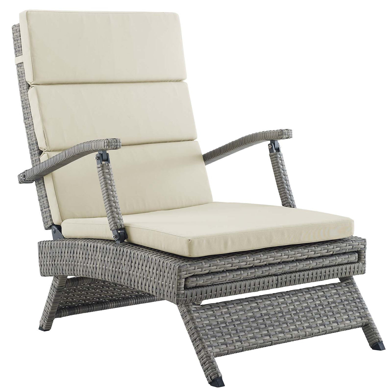 Envisage Outdoor Patio Wicker Rattan Chaise Lounge, Light Gray & Beige