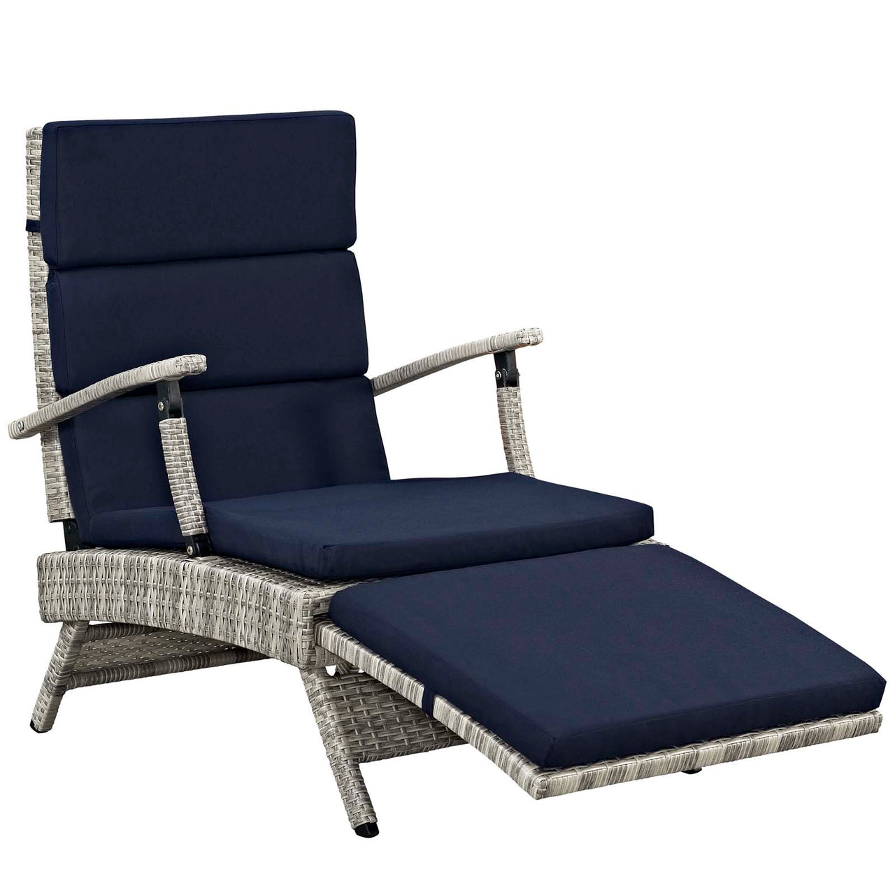 Envisage Outdoor Patio Wicker Rattan Chaise Lounge, Light Gray & Navy