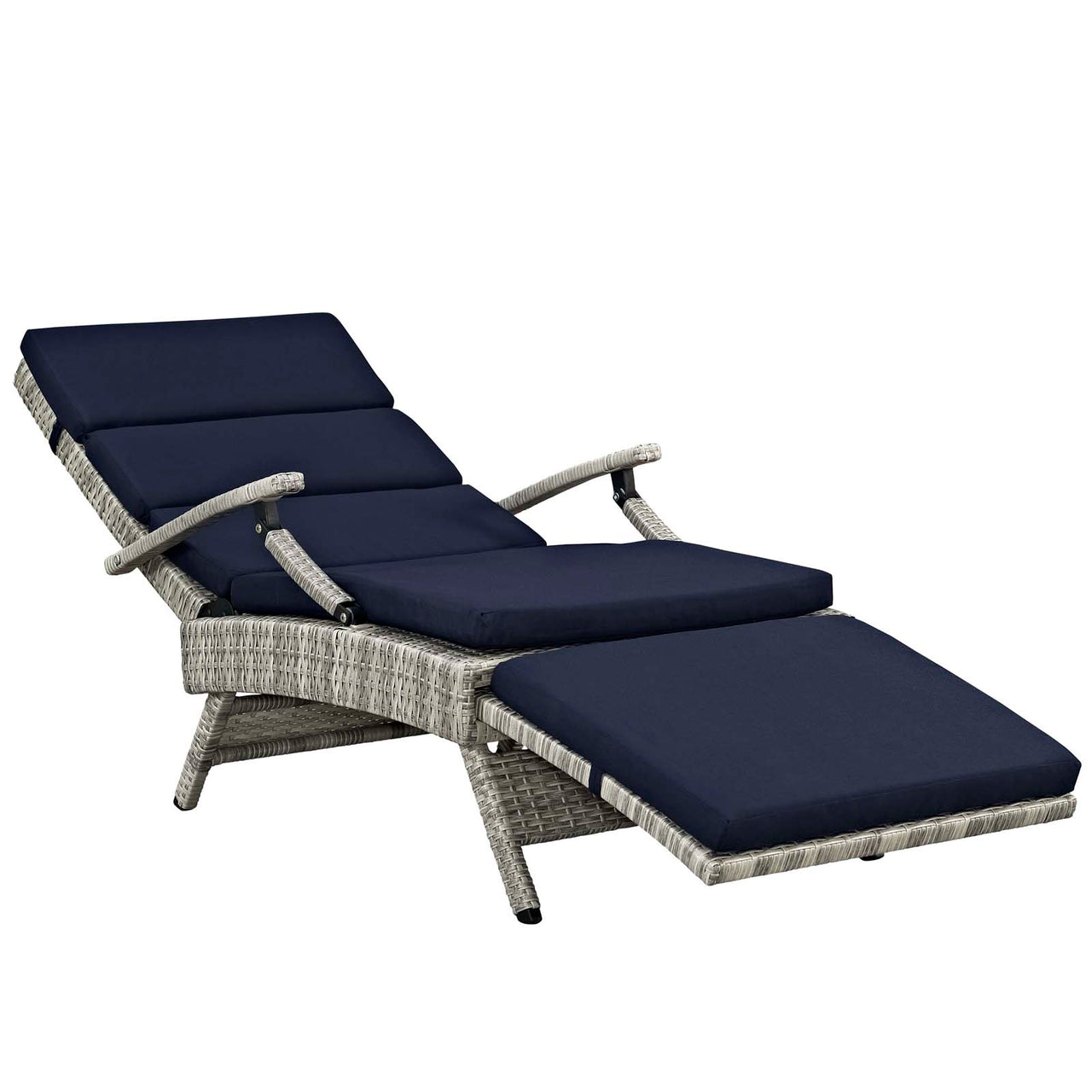 Envisage Outdoor Patio Wicker Rattan Chaise Lounge, Light Gray & Navy