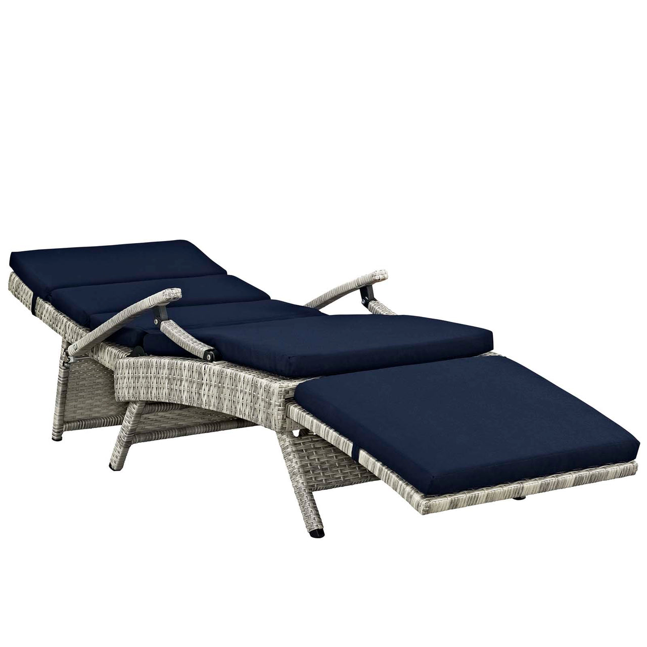 Envisage Outdoor Patio Wicker Rattan Chaise Lounge, Light Gray & Navy