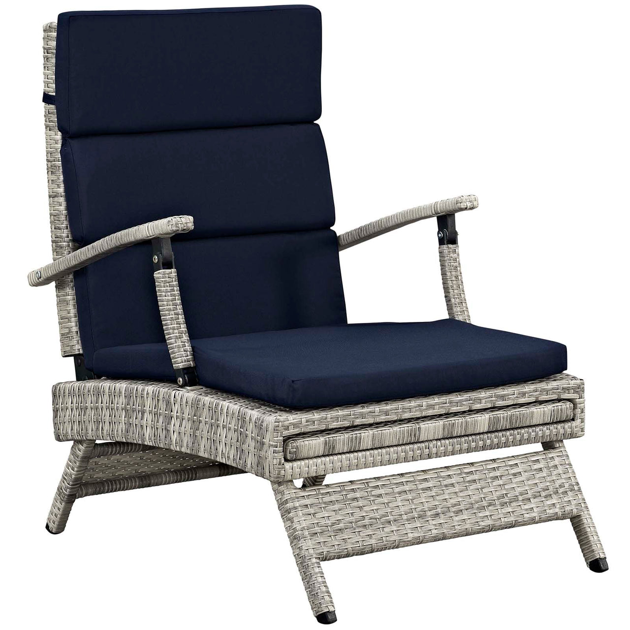 Envisage Outdoor Patio Wicker Rattan Chaise Lounge, Light Gray & Navy