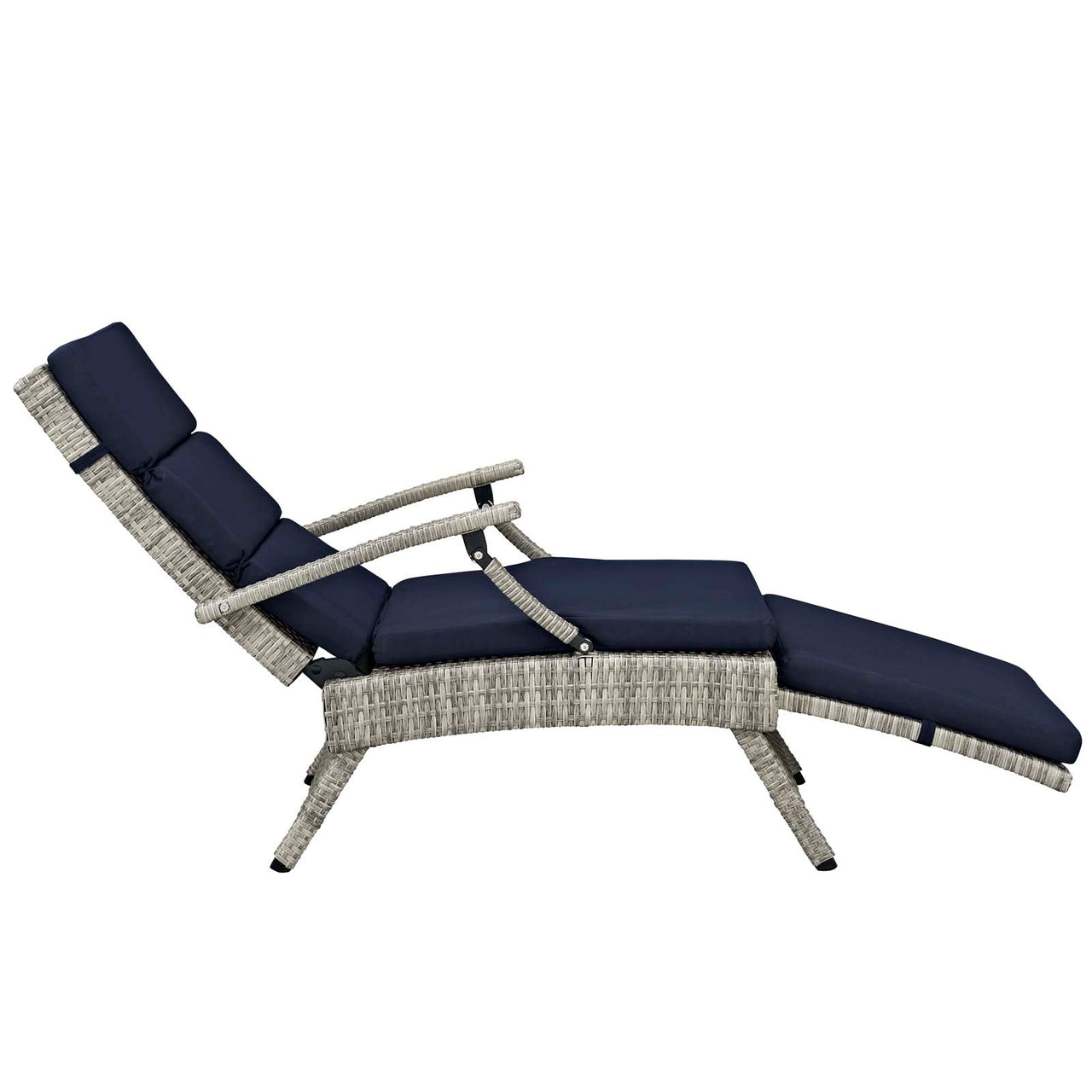 Envisage Outdoor Patio Wicker Rattan Chaise Lounge, Light Gray & Navy