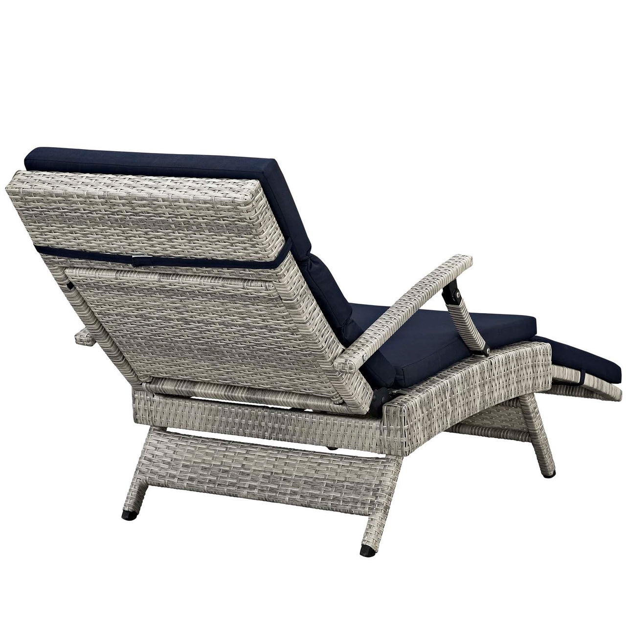 Envisage Outdoor Patio Wicker Rattan Chaise Lounge, Light Gray & Navy
