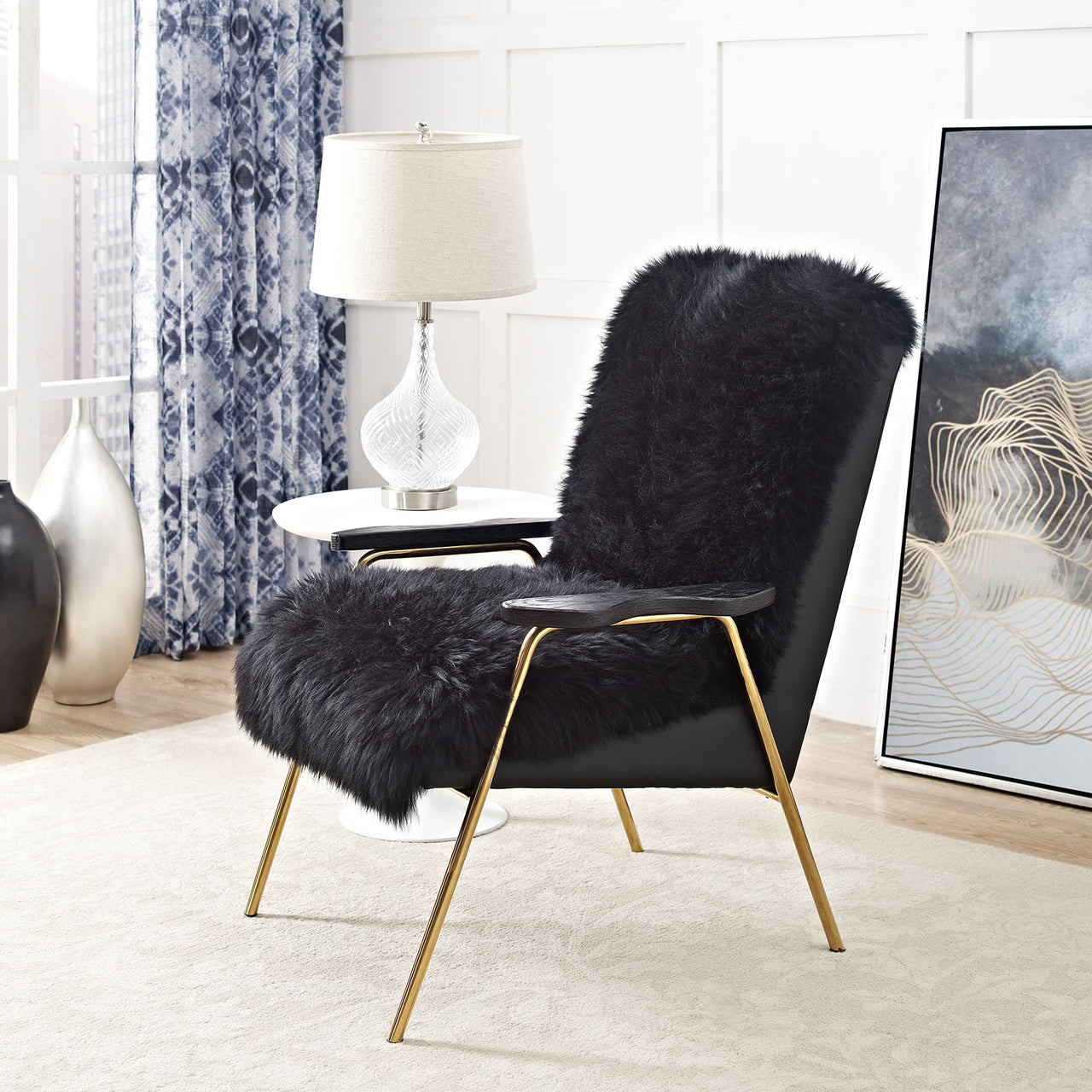 Sylvenor Woolen Pelt Accent Chair, Black