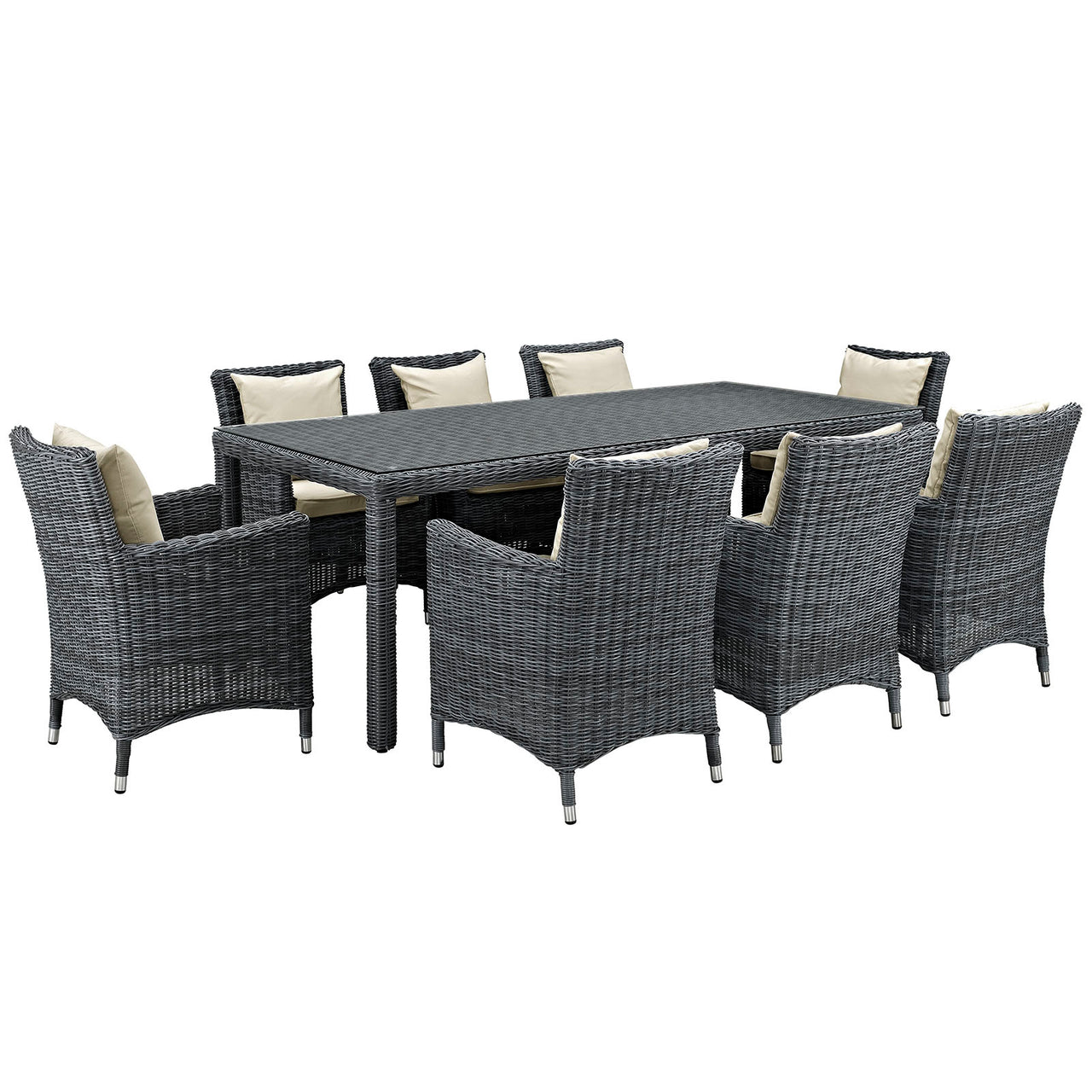 Invocation 9-Piece Alfresco Sunbrella® Dining Set, Antique Canvas Beige