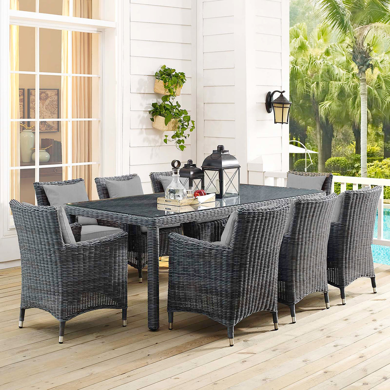Invocation 9-Piece Alfresco Sunbrella® Dining Set, Canvas Gray