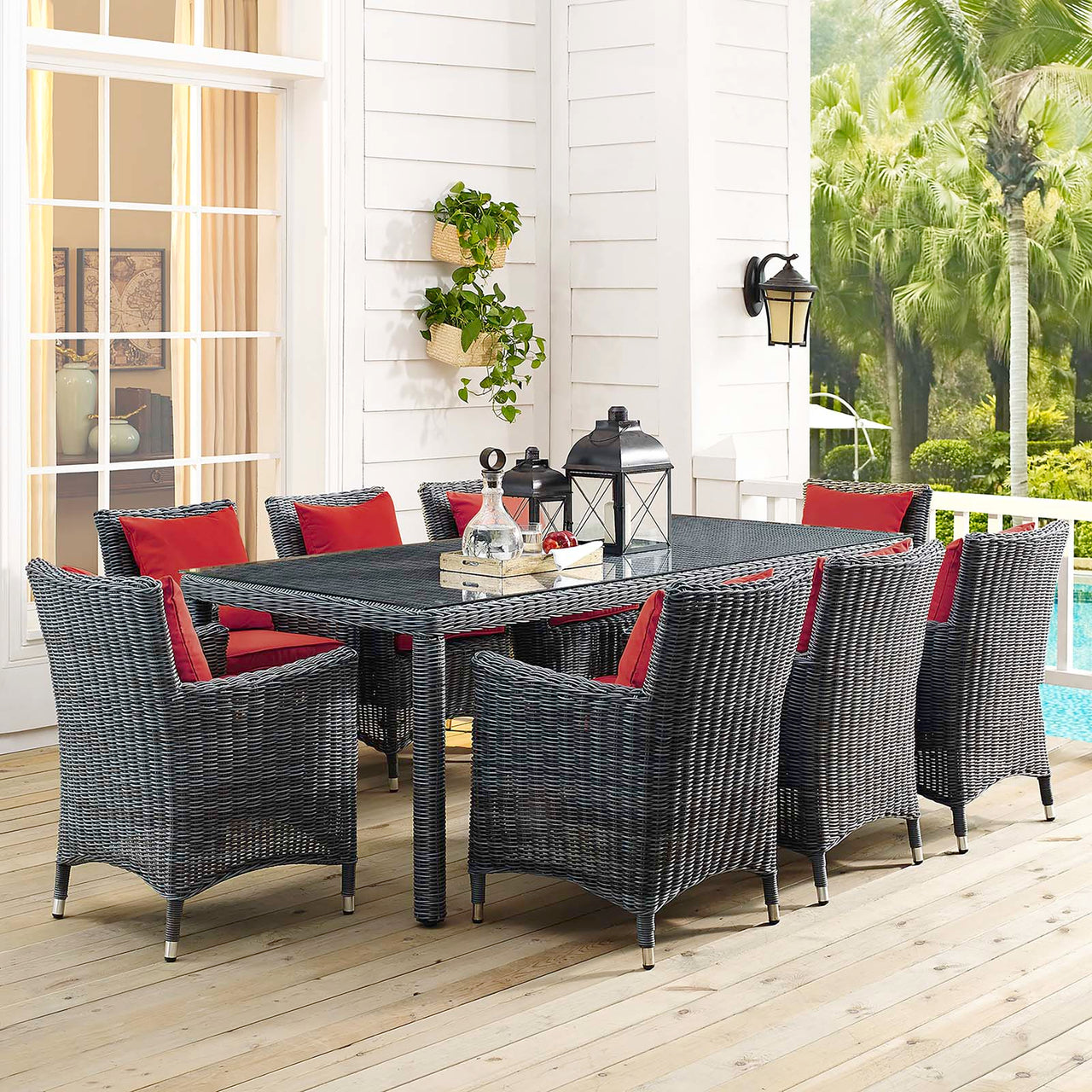 Invocation 9-Piece Alfresco Sunbrella® Dining Set, Canvas Red