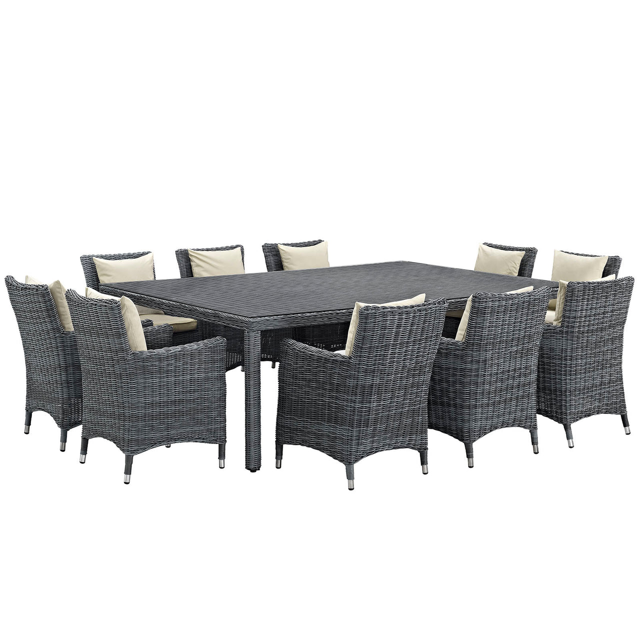 Summon 11 Piece Outdoor Patio Sunbrella® Dining Set, Antique Canvas Beige