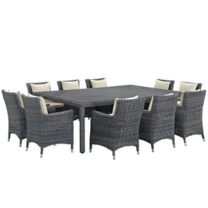 Summon 11 Piece Outdoor Patio Sunbrella® Dining Set, Antique Canvas Beige
