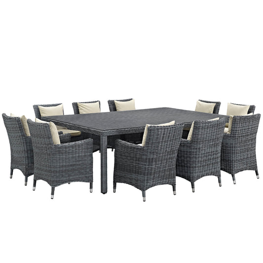 Invocation 11-Piece Alfresco Sunbrella® Dining Set, Antique Canvas Beige