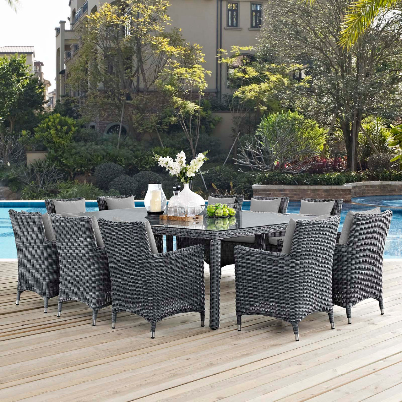 Invocation 11-Piece Alfresco Sunbrella® Dining Set, Canvas Gray