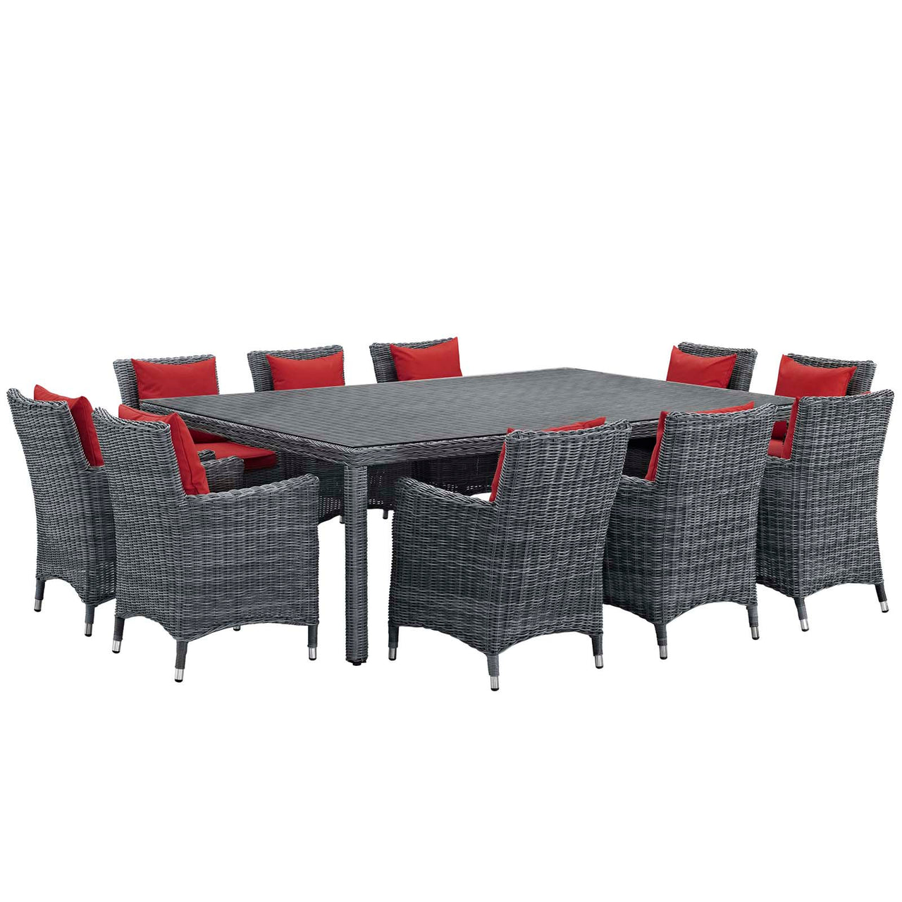 Summon 11 Piece Outdoor Patio Sunbrella® Dining Set, Canvas Red