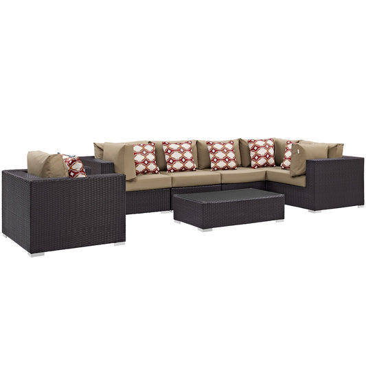 Conversation 7-Piece Alfresco Sectional Set, Espresso & Mocha