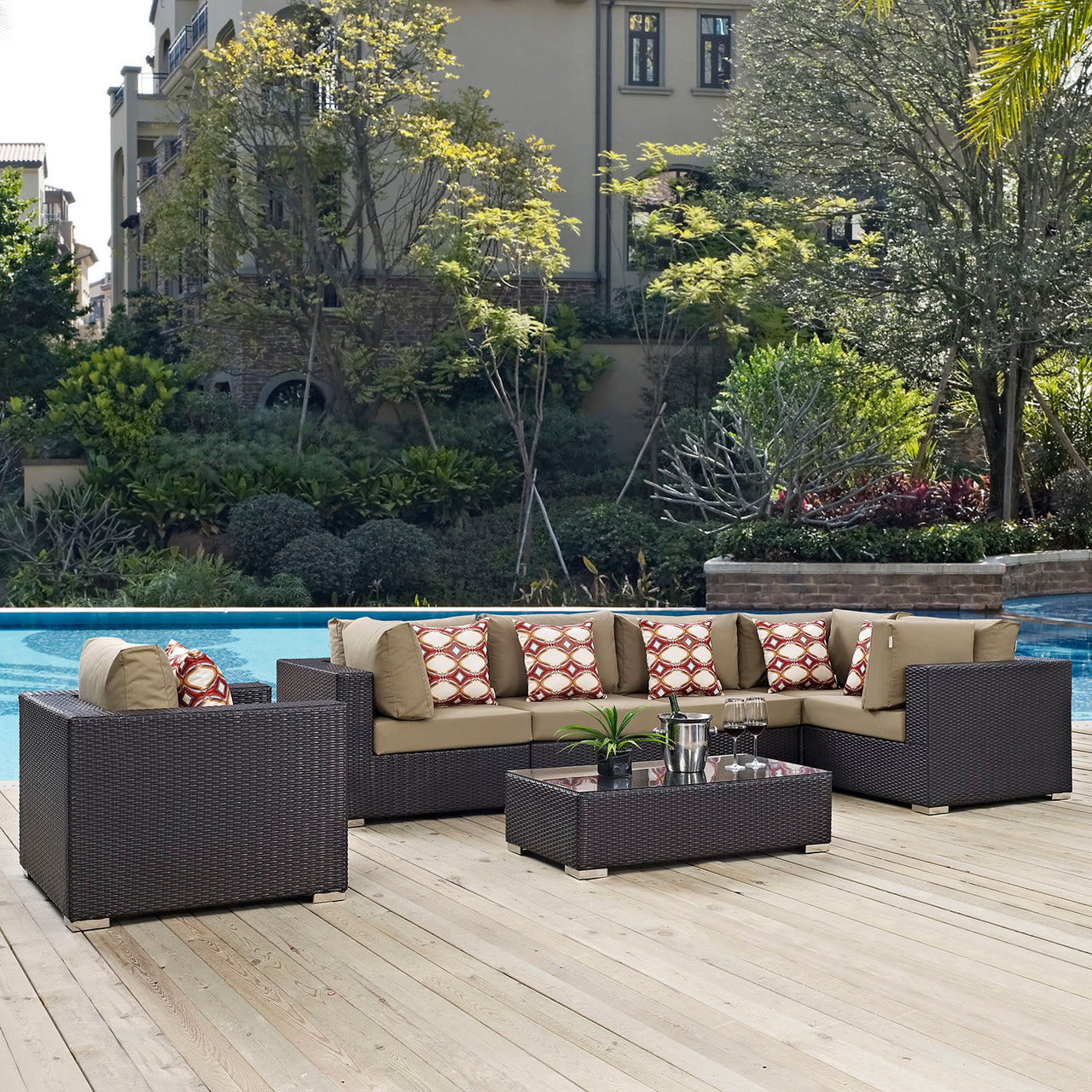 Conversation 7-Piece Alfresco Sectional Set, Espresso & Mocha